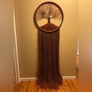 Vintage Large 70s Tree of Life Wall Hanging String Tapestry Boho Auburn
